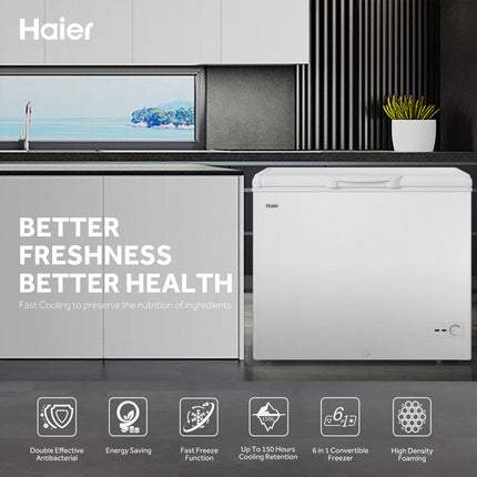 [5 Star] Haier 206L 6-in-1 Convertible Chest Freezer / 150h Cooling Retention / Anti-Bacterial - BD-248HME