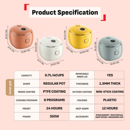 Tefal RK5354 POP Rice Cooker 0.7L 350W Mini Rice Cooker Compact Cooker RK5352 / RK535T