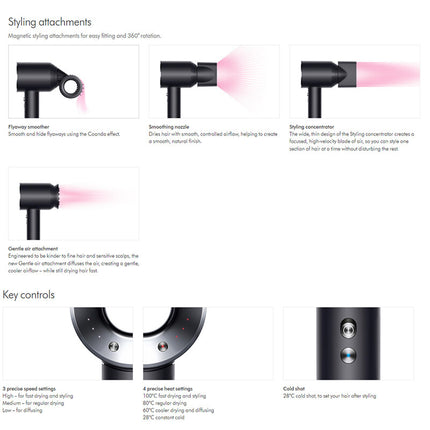 Dyson Hair Dryer ~4 Style Attachment~ HD15/BKNK, HD15/BNKBCO, HD15/IRFU (Black / NickelHair,  Iron / Fuchsia, Bright copper