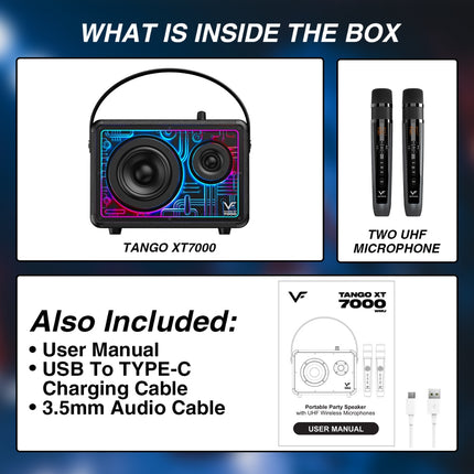 Vinnfier Tango XT7000 Portable Bluetooth Karaoke Speaker 2 UHF Wireless Microphone with OTG & live streaming
