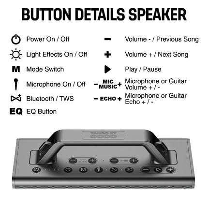 Vinnfier Tango XT9000 Max 250W Portable Bluetooth Karaoke Speaker Water Resistant Dual DSP Chip