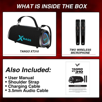 Vinnfier TANGO XT310 200W Portable X-Bass Wireless Karaoke Speaker with 2 Microphone TANGOXT310 Pembesar Suara