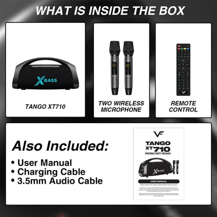 Vinnfier TANGO XT710 400W X-Bass Portable Party Karaoke Speaker with 2 Wireless Mic Bluetooth Speaker