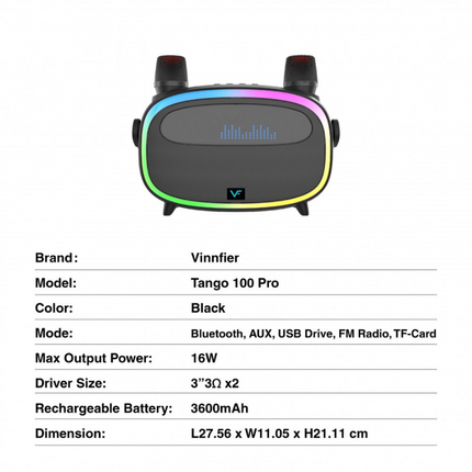Vinnfier TANGO 100 PRO Portable Karaoke Speaker All In One Karaoke System TWS Function