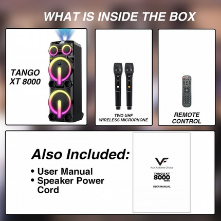 Vinnfier TANGO XT8000 WMU 1500W Partybox Speaker 14000mAh Portable Bluetooth Aux-In USB Drive