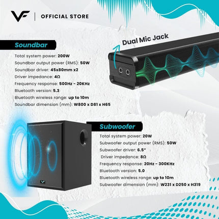 Vinnfier Hyperbar 505 BTRW Bluetooth Sound Bar with Subwoofer 3D Effect Hyperbar 600 BTRW