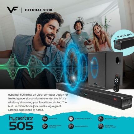 Vinnfier Hyperbar 505 BTRW Bluetooth Sound Bar with Subwoofer 3D Effect Hyperbar 600 BTRW