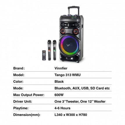 Vinnfier TANGO 313 WMU 2.1 Bluetooth Multimedia Speaker 50W RMS Output Multiple Input Options