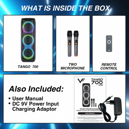 Vinnfier TANGO 700 WMB The Ultimate Party Speaker Tri Bass System Party Light Karaoke Fun