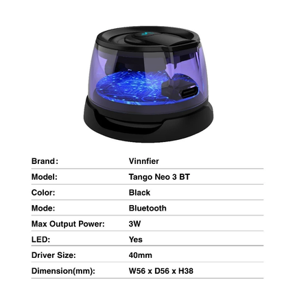 Vinnfier Tango Neo 3 BT Magnetic Portable Bluetooth Speaker Phone Stand Function RGB Light