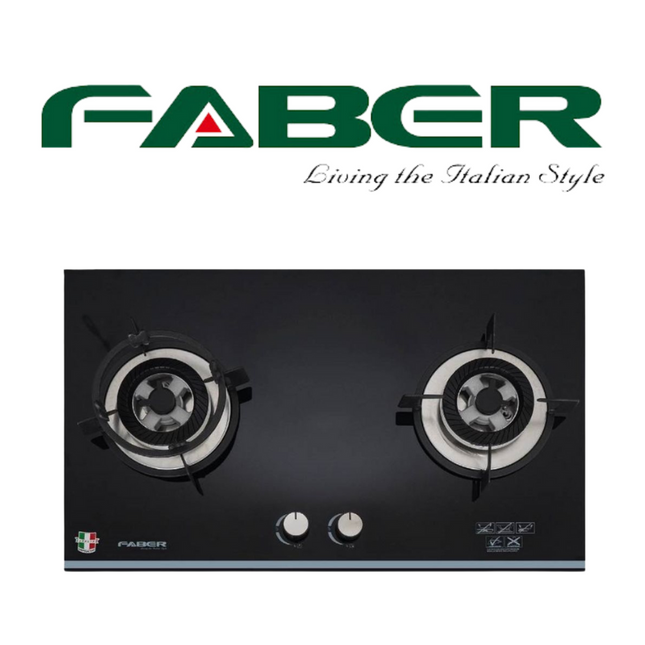 Faber PRESTO 2B/76BK 2 Burner Glass Gas Cooker Hob Battery Ignition Premium Tempered Glass FGH PRESTO 2B/76BK Dapur Gas