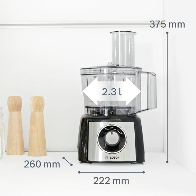 Bosch MultiTalent 3, 2.3L 800W Food Processor, Black/Brushed S.Steel - MCM3501MGB