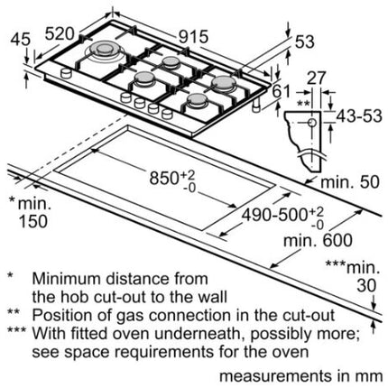 Bosch Series 6 Gas Hob, Autarkic - PCS9A5B90
