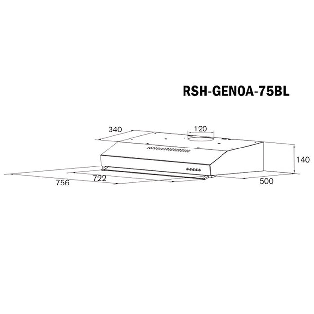 RUBINE 920M³/H 60CM / 75CM / 90CM PUSH BUTTON SLIM HOOD - RSH-GENOA-60BL / RSH-GENOA-75BL / RSH-GENOA-90BL