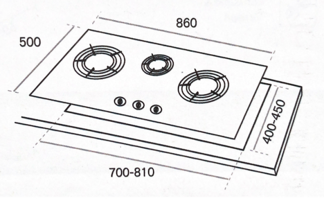Rubine LOTO FLEXI Built-in Black Tempered Glass Gas Hob 3 Burner 5.0kW/1.4kW - RGH-LOTOFLEXI3B-BLFX / RGH-LOTOFLEXI3B-BL