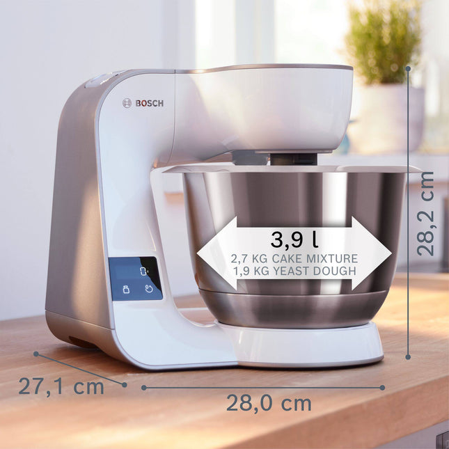Bosch Series 4, 3.9L 1000W Kitchen Machine, Champagne/White - MUM5XW40 MBS