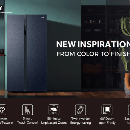 Haier 609L Side by Side Twin Inverter Refrigerator / Fridge / H-DEO Fresh / Smart Touch Control - HRF-IS609XM(BL)