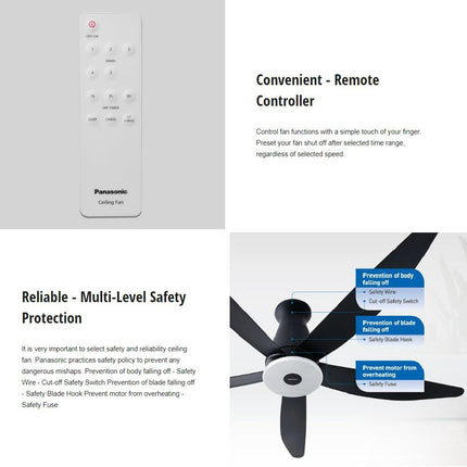 PANASONIC F-M14 (56 INCH) CEILING FAN 4-BLADE DC MOTOR CEILING FAN SLEEK & SMOOTH DESIGN F-M14FEVBKH WAH LEE STORE