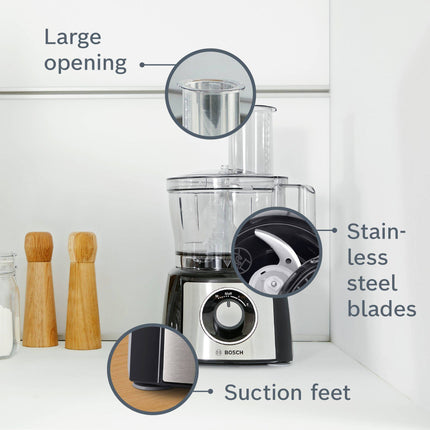Bosch MultiTalent 3, 2.3L 800W Food Processor, Black/Brushed S.Steel - MCM3501MGB
