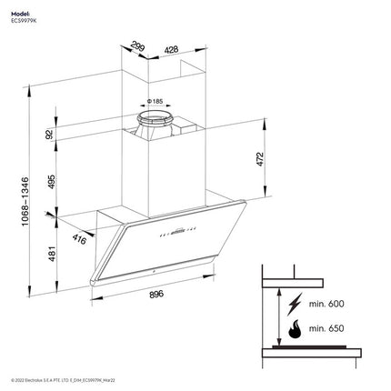 Electrolux ECS9979K Cooker Hood Sloop Sliding Panel Suction Power 1700M3/HR