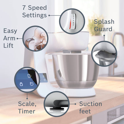 Bosch Series 4, 3.9L 1000W Kitchen Machine, Champagne/White - MUM5XW40 MBS