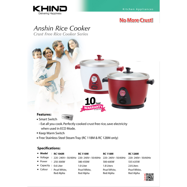 Khind Anshin Rice Cooker 0.6L RC106M Stainless Steel Pot