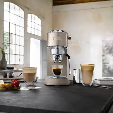 DELONGHI EC885 Dedica Arte Pump Manual Espresso Coffee Machine with New Milk Frother for Home Cafe EC885.BG EC885.GY EC885.M EC885BG EC885GY EC885M EC785 Upgrade (Metal / Grey / Beige Gold) | Home Use | Coffee Maker | 咖啡机 | Mesin Kopi