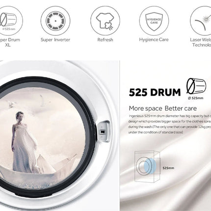 HAIER 12KG Front Load Inverter Washing Machine HW120-BP14959S8 | Super Inverter | Super Drum XL : 525 Drum | Hygiene Care | Laser Welding Technology | Washing Machine with 2 Years Warranty
