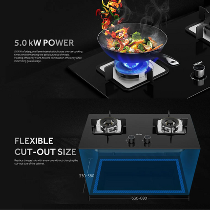 Haier HC-Q572SGB Gas Hob 2 Burner Automatic Ignition Switch HC-XG230NE HCXG230NE HCQ572SGB Dapur Gas Bina Dalam
