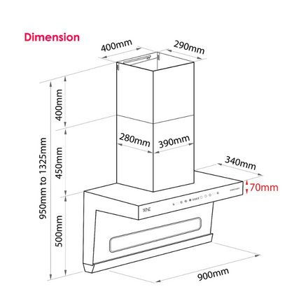 Senz STELLA L Shape Design Heat Pro intelClean Cooker Hood SZ-CH3288AC 1700 m3/h SZCH3288AC SZCH336IAC Hud