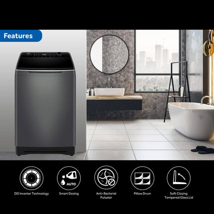 HAIER 20KG Top Load DD Inverter Washing Machine Graphite Silver HWM200-BD2178S8 | DD Inverter | Auto Dosing | Soft Closing Tempered Glass Lid | Washing Machine with 2 Years Warranty