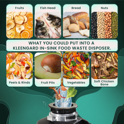 KleenGard SD750 Food Waste Disposer Stainless Steel Food Garbage Sink Disposal Food Waste Filter Grinder Waste Crusher