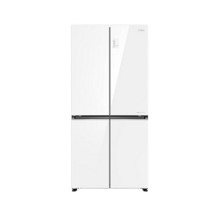 Haier multi-door series refrigerator in white color, featuring a 529-liter capacity model with four doors and horizontal black Obsidian handles.