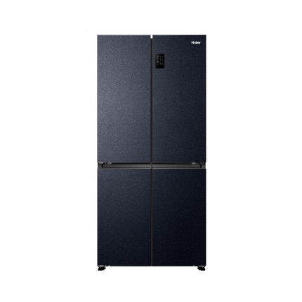 Haier multi-door series refrigerator in crystal blue color with four doors and a horizontal ABS handle.