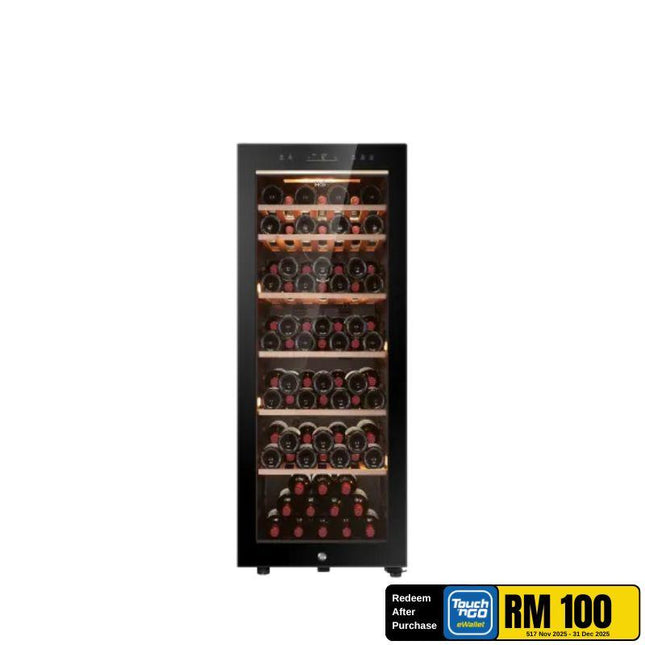 Haier HWS‑84G Wine Chiller – 198L, 84 Bottles, Anti‑UV Glass, Touch Control