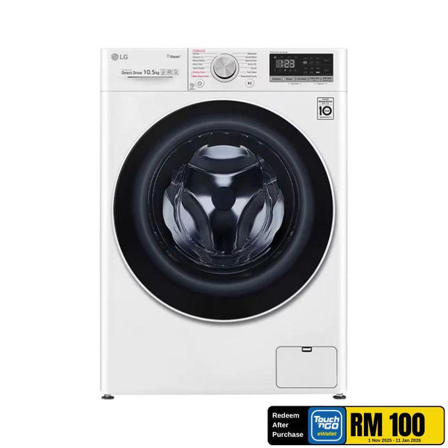 LG FV1450S4W 10.5KG Front Load Washer, with AI Direct Drive™ and Steam™