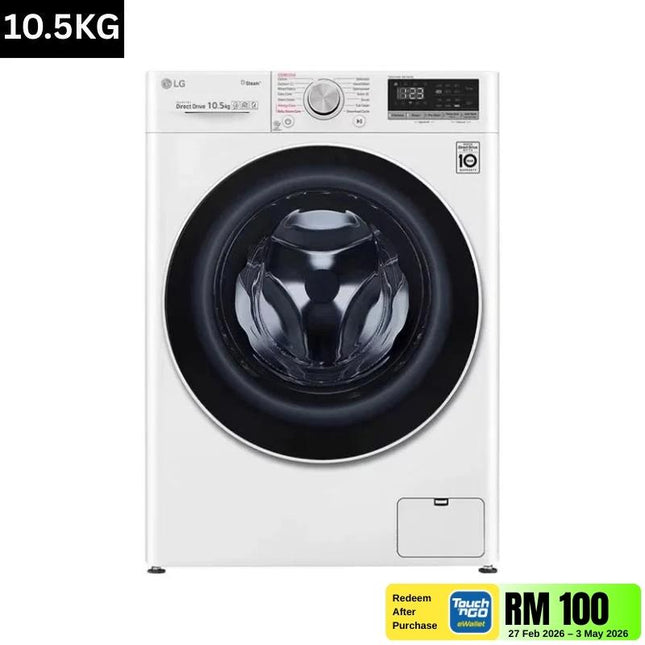 LG FV1450S4W 10.5KG Front Load Washer, with AI Direct Drive™ and Steam™