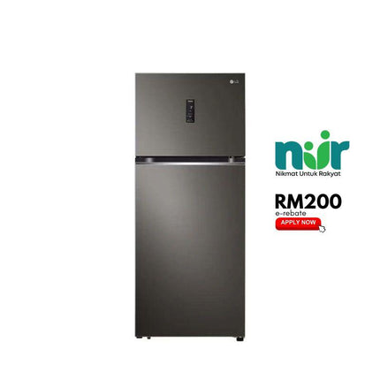 LG GN-B372PXBK 410L 2-Door Fridge, Top Freezer Refrigerator, Black Inverter GNB372PXBK