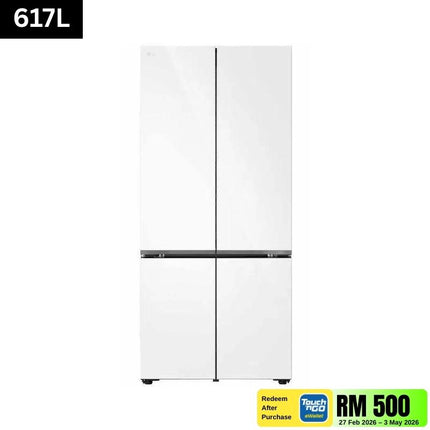 LG GV-B25FFGPB 617L 4-Door Fridge, Auto Ice Maker, White Glass Finish