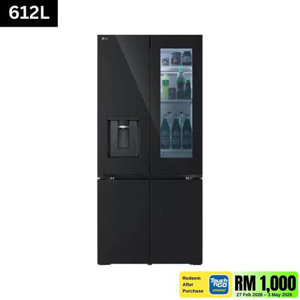 LG GV-K25FFGEB 612L 4-Door Fridge, InstaView & Water Dispenser