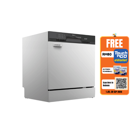 Toshiba DW‑08T3(S)‑MY 8‑Place Tabletop Dishwasher, Compact & Energy‑Efficient