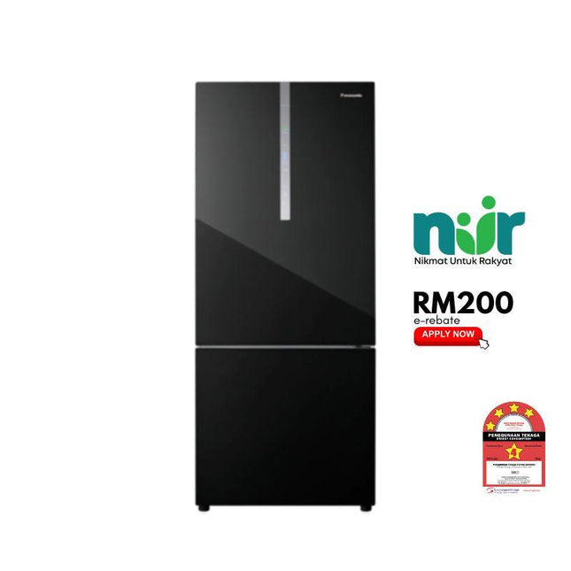 Panasonic NR-BX421WGKM 422L 2-Door Bottom Freezer Refrigerator – Glass Black