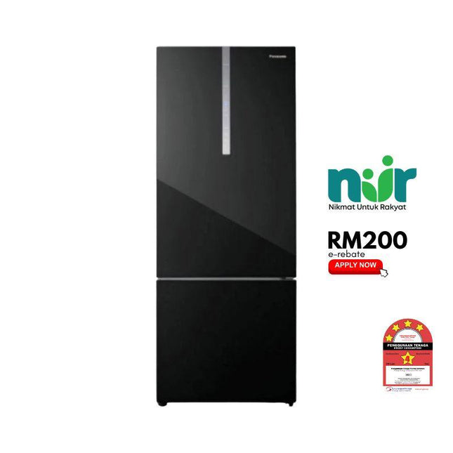 Panasonic NR-BX471WGKM 465L 2‑Door Bottom Freezer Refrigerator – Black Glass