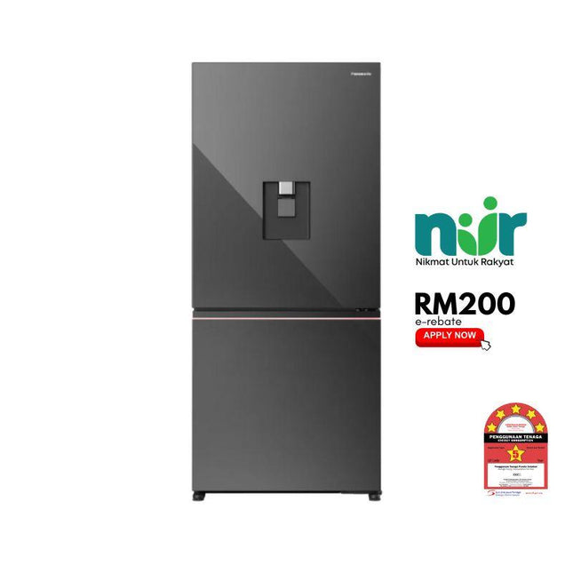 Panasonic NR‑BW530XMMM 500L 2-Door Premium Bottom Freezer Refrigerator – Dark Mirror Glass