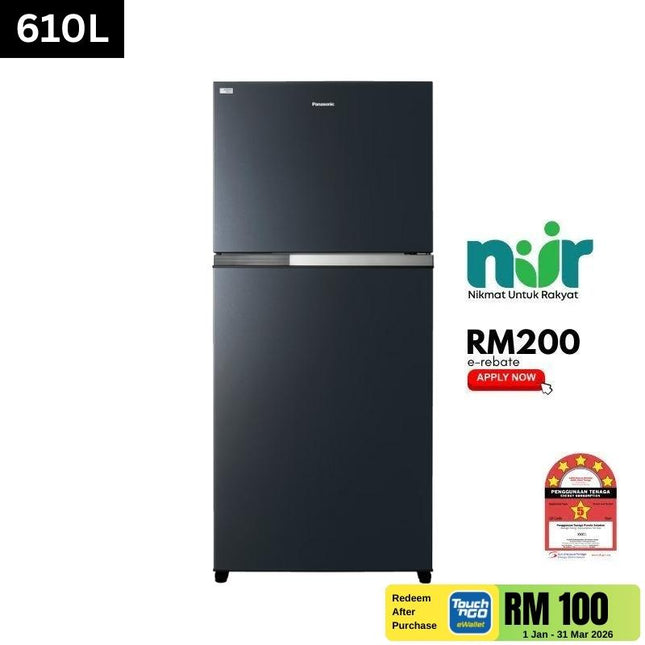 Panasonic NR‑TZ601BPKM 610L 2‑Door Top Freezer Refrigerator – Glass Look Black