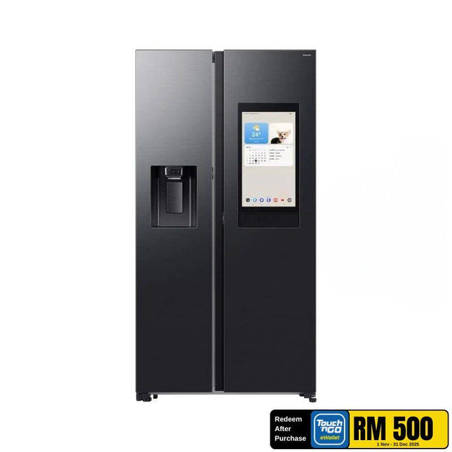 Samsung RS90F65ANFME 594L Side By Side Fridge, Refrigerator, Family Hub, Auto Open Door, Black