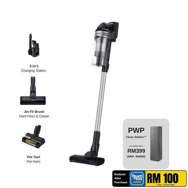 Samsung VS15A60AGR5/ME Jet™ 60 Pet Stick Vacuum – 150W, Jet Cyclone, Up to 40 Min Runtime