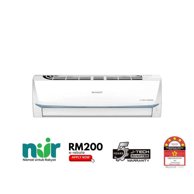 Sharp AHX10BED 1.0HP J-Tech Inverter R32 5 Star Energy Rating Air Conditioner AHX10BED