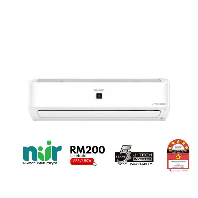 Sharp AHXP10YMD J-Tech Inverter Air Conditioner 1.0 HP Plasmacluster Technology Self-Clean 5 Star Rating Aircond AHXP10YMD