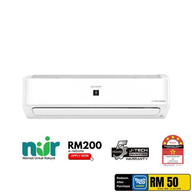 Sharp AHXP18YMD J-Tech Inverter Air Conditioner 2.0 HP Plasmacluster Technology Self-Clean 5 Star Rating Aircond AUX18YMD
